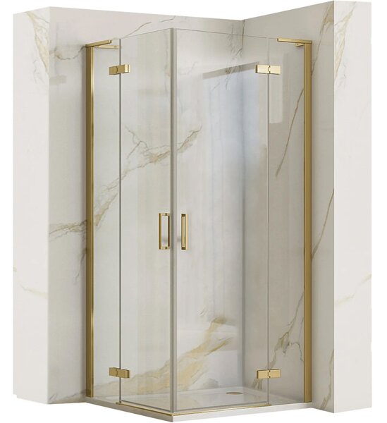 Rea Hugo, cabina de dus cu usi cu 2 aripi 80 (usa) x 80 (usa) x 200 cm, sticla transparenta 6 mm, profil auriu mat, REA-K6608
