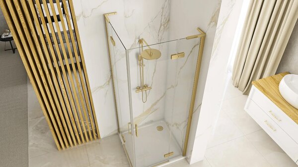 Rea Hugo, cabina de dus cu usi cu 2 aripi 90 (usa) x 90 (usa) x 200 cm, sticla transparenta 6 mm, profil auriu mat, REA-K6609
