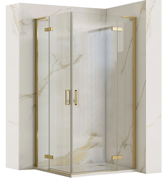 Rea Hugo, cabina de dus cu usi cu 2 aripi 90 (usa) x 90 (usa) x 200 cm, sticla transparenta 6 mm, profil auriu mat, REA-K6609