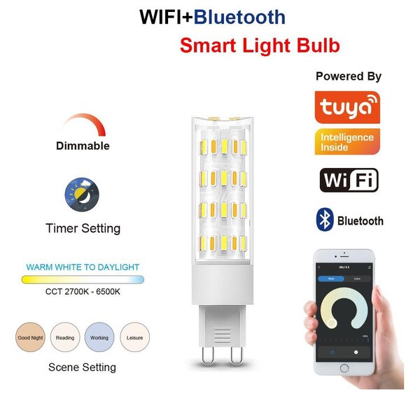 Immax NEO 07763CDO - Set de 3 becuri LED CCT dimabile G9/4W/230V, Wi-Fi Tuya + telecomandă
