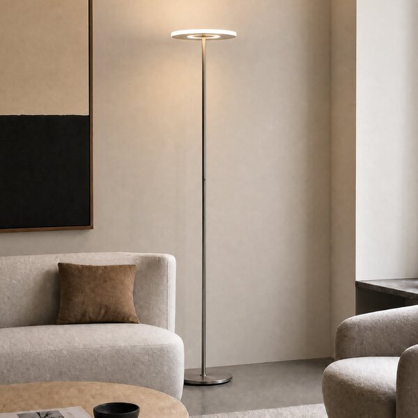 Lucande Lampadar LED Raymond, culoare titan, CCT, dimabil, reglabil, Metalic, Camera de zi / sufragerie, Metal, Modern