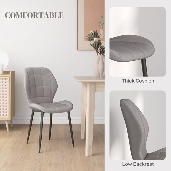 HOMCOM Set of Four Modern Style Flannel Dining Chairs - Light Grey | Aosom Romania