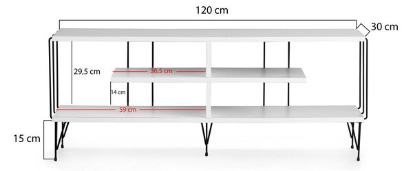 Comoda TV Eze, Crem - Alb - Maro - Gri, 120x45x30 cm