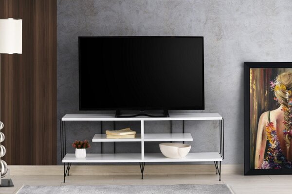 Comoda TV Eze, Crem - Alb - Maro - Gri, 120x45x30 cm
