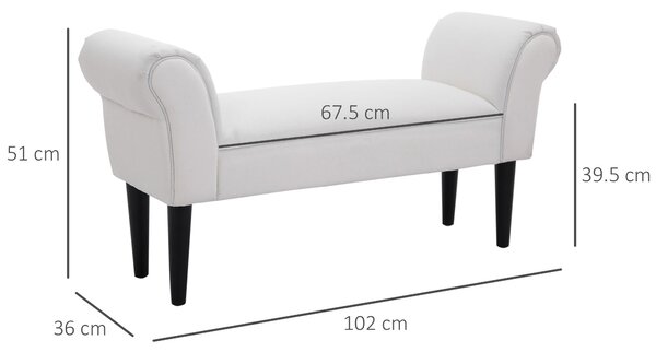 HOMCOM Bancă de Capăt de Pat cu Cotiere Rulate, Bancă Căptușită pentru Dormitor, 102x36x51 cm, Alb | Aosom Romania