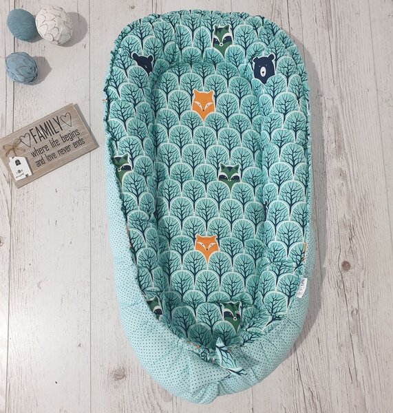 Cosulet bebelus pentru dormit Kidizi Baby Nest Cocoon 90x50 cm Animals Mint