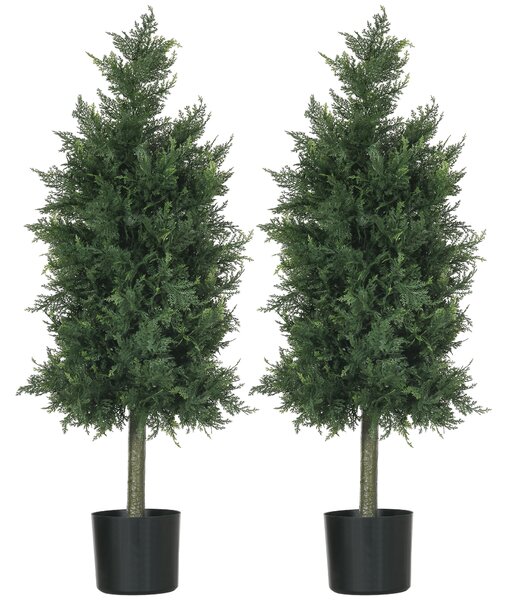 HOMCOM Arbori Topiari de Cedru Artificial, Set de 2 Plante Artificiale în Ghivece, Plante Decorative, 38x12.5x90 cm, Verde | Aosom Romania