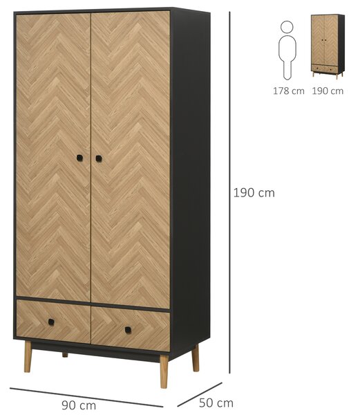 HOMCOM Dulap din lemn cu doua usi: 4 compartimente, 2 umerase si sertare culoare gri inchis, 90x50x190 cm | Aosom Romania