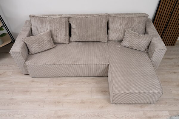 Canapea colt extensibila SMART COSARO bej deschis, cu colt bilateral + 2 perne CADOU