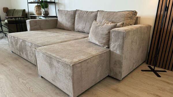 Canapea colt extensibila SMART COSARO bej deschis, cu colt bilateral + 2 perne CADOU