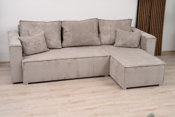 Canapea colt extensibila SMART COSARO bej deschis, cu colt bilateral + 2 perne CADOU