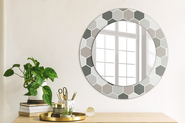 Oglindomat.ro Oglinda rotunda rama cu imprimeu Oglinda rotunda rama cu imprimeu Model hexagonal lsdo-00076