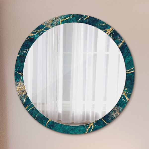 Oglinda rotunda decor perete Marmură verde de malachit fi 100 cm