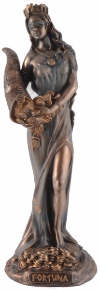 Statueta zeita norocului Fortuna cu Cornul Abundentei, 16 cm, finisaj bronz