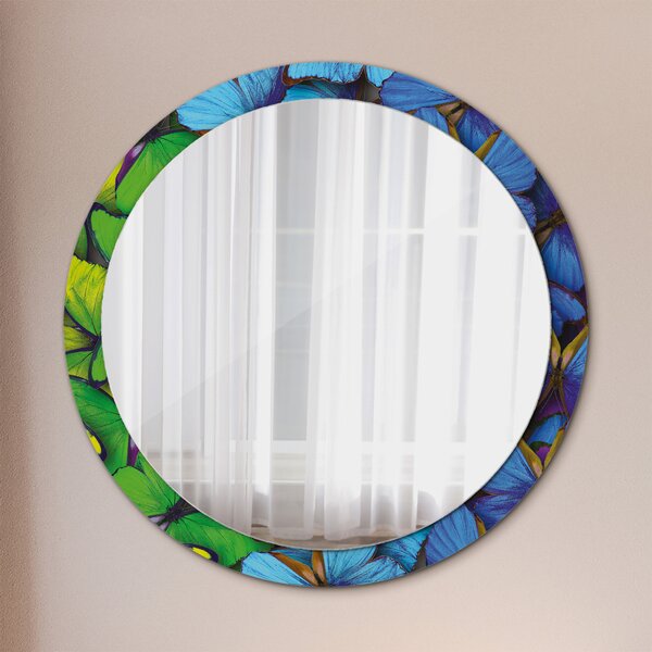Oglinda rotunda cu rama imprimata Fluture albastru și verde fi 100 cm