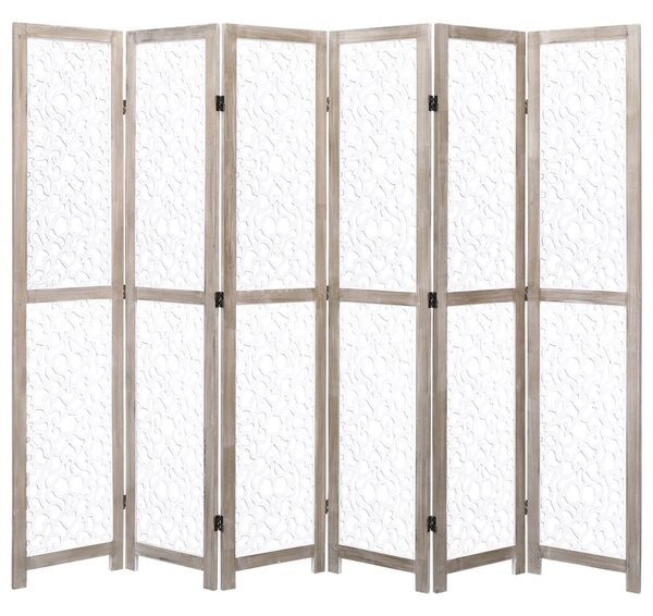 Paravan de cameră cu 6 panouri, alb, 210 x 165 cm, lemn masiv
