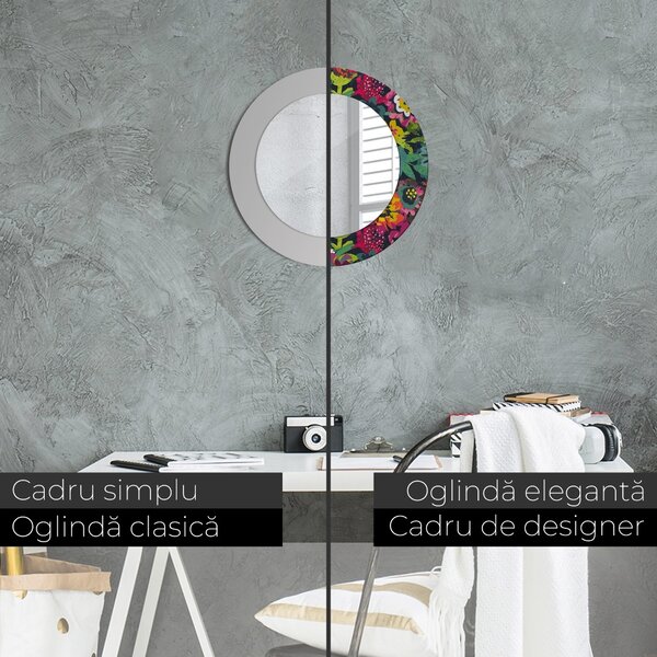 Oglindomat.ro Oglinda rotunda rama cu imprimeu Oglinda rotunda rama cu imprimeu Flori pictate manual lsdo-00143
