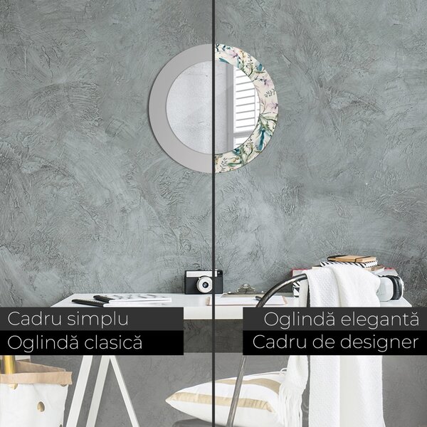 Oglindomat.ro Oglinda cu decor rotunda Oglinda cu decor rotunda Flori de acuarelă lsdo-00144