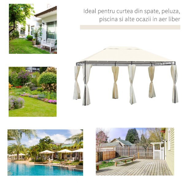 Foisor dreptunghiular Outsunny cu cadru din Metal Robust, Crem, 4x3m | Aosom Romania
