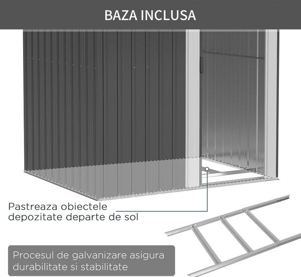 Outsunny Magazie de Gradina din Otel Galvanizat, sopron pentru Scule cu Acoperis Inclinat , Gri si Alb | Aosom Romania