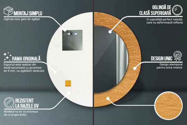 Oglindomat.ro Oglinda rotunda rama cu imprimeu Oglinda rotunda rama cu imprimeu Suprafață metalică lsdo-00156