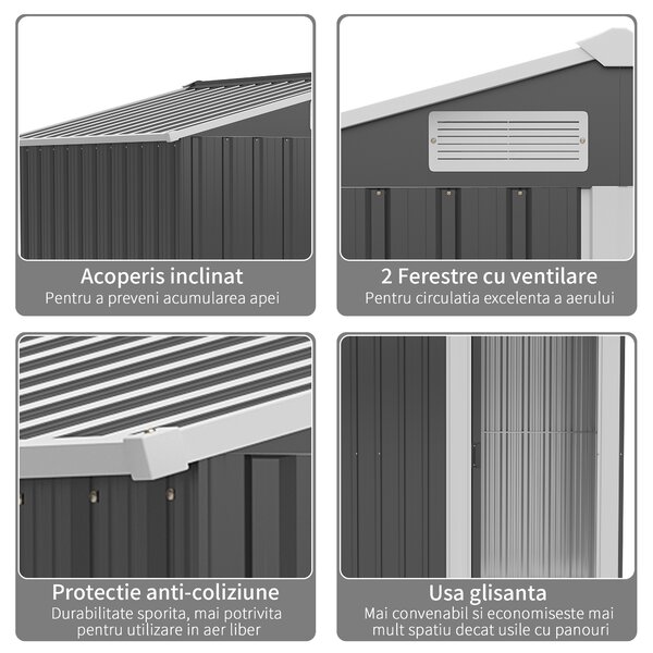 Outsunny Magazie de Gradina din Otel Galvanizat, sopron pentru Scule cu Acoperis Inclinat , Gri si Alb | Aosom Romania