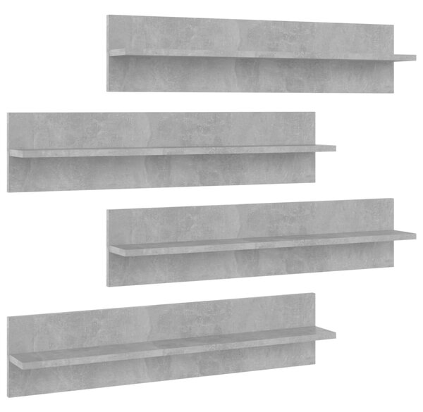 Rafturi de perete, 4 buc., gri beton, 80x11,5x18 cm, PAL