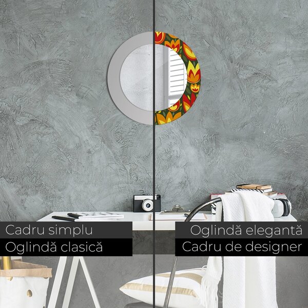 Oglindomat.ro Oglinda rotunda imprimata Oglinda rotunda imprimata Lalele retro lsdo-00159