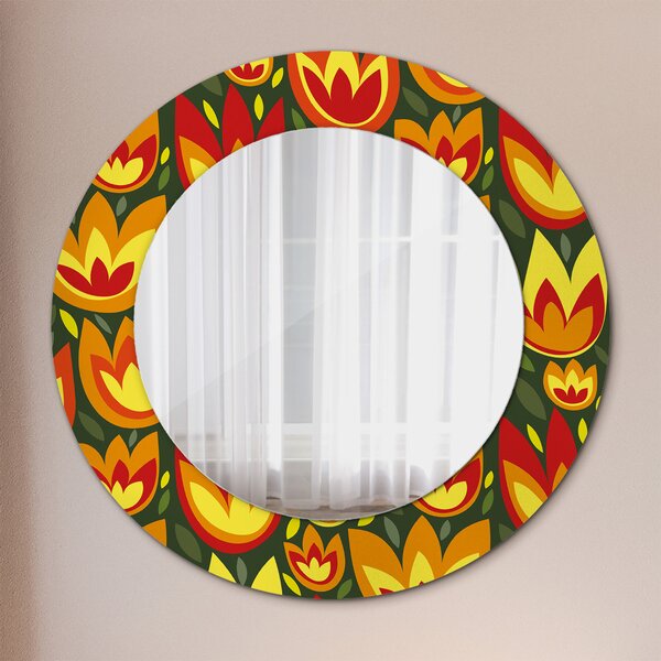 Oglindomat.ro Oglinda rotunda imprimata Oglinda rotunda imprimata Lalele retro lsdo-00159