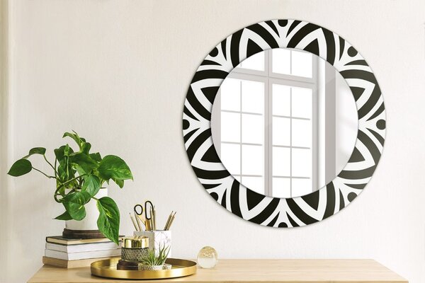 Oglindomat.ro Oglinda rotunda rama cu imprimeu Oglinda rotunda rama cu imprimeu Ornament geometric negru lsdo-00174