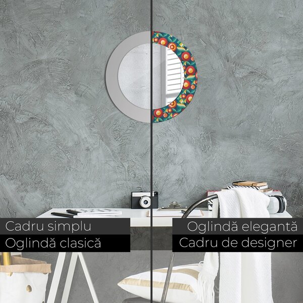 Oglindomat.ro Oglinda rotunda imprimata Oglinda rotunda imprimata Fructe și frunze geometrice lsdo-00179