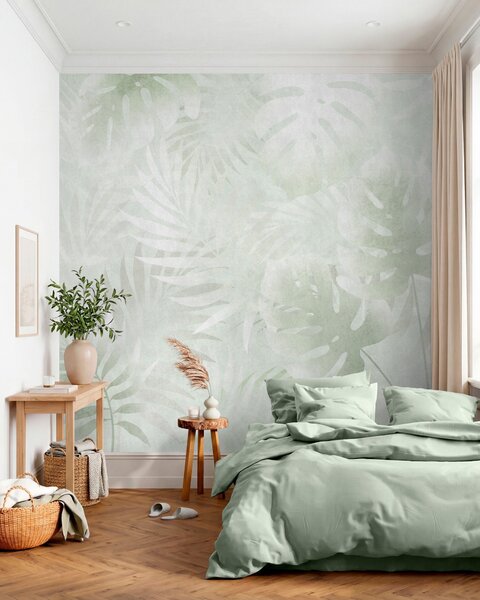 Tapet Frunze tropicale cu efect grunge în nuanțe de verde, Imagini de fundal unice, w10080v2 : Uwalls.ro