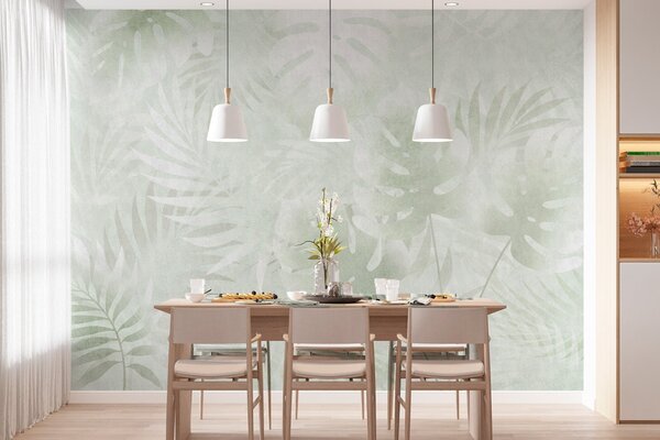 Tapet Frunze tropicale cu efect grunge în nuanțe de verde, Imagini de fundal unice, w10080v2 : Uwalls.ro