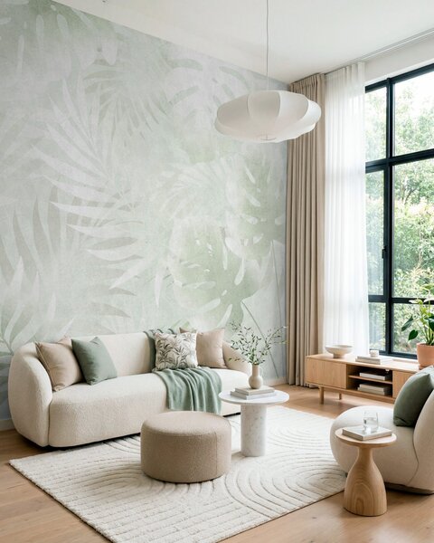 Tapet Frunze tropicale cu efect grunge în nuanțe de verde, Imagini de fundal unice, w10080v2 : Uwalls.ro
