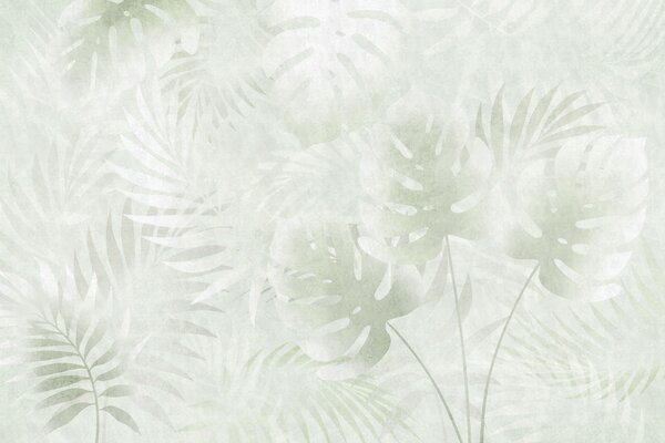 Tapet Frunze tropicale cu efect grunge în nuanțe de verde, Imagini de fundal unice, w10080v2 : Uwalls.ro