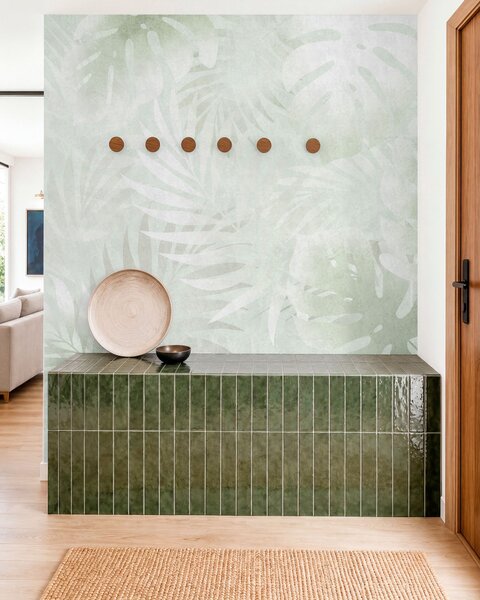Tapet Frunze tropicale cu efect grunge în nuanțe de verde, Imagini de fundal unice, w10080v2 : Uwalls.ro