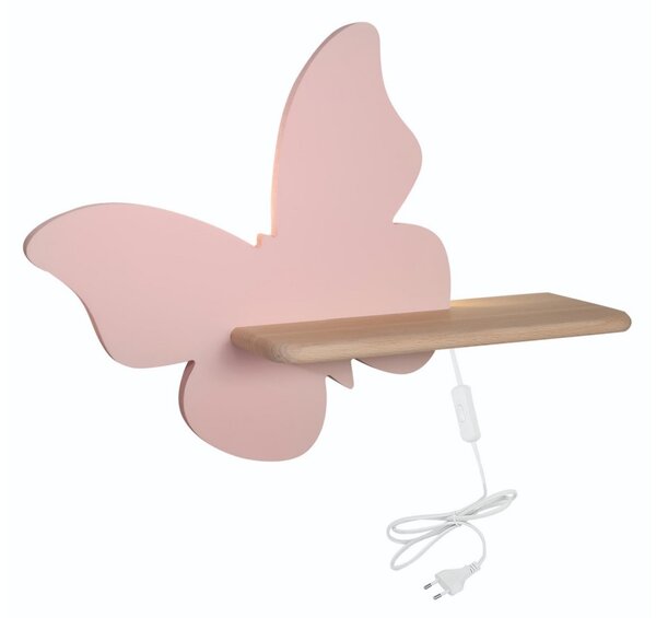 Aplică LED cu raft pentru copii BUTTERFLY LED/5W/230V roz/lemn