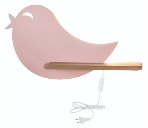 Aplică LED cu raft pentru copii BIRD LED/5W/230V roz/lemn
