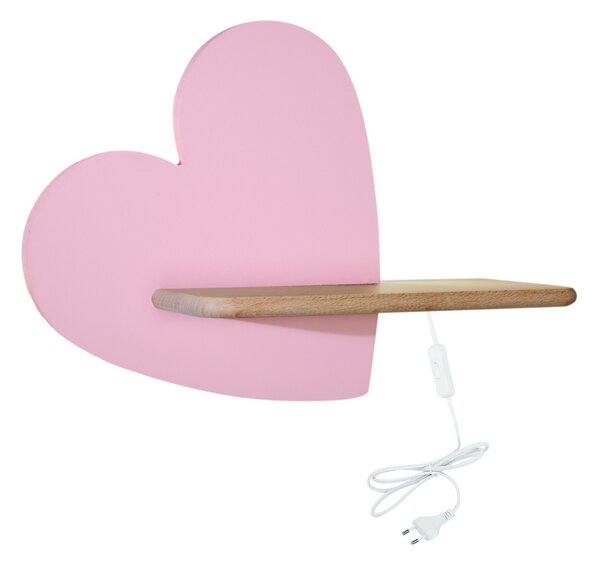Aplică LED cu raft pentru copii HEART LED/5W/230V roz/lemn