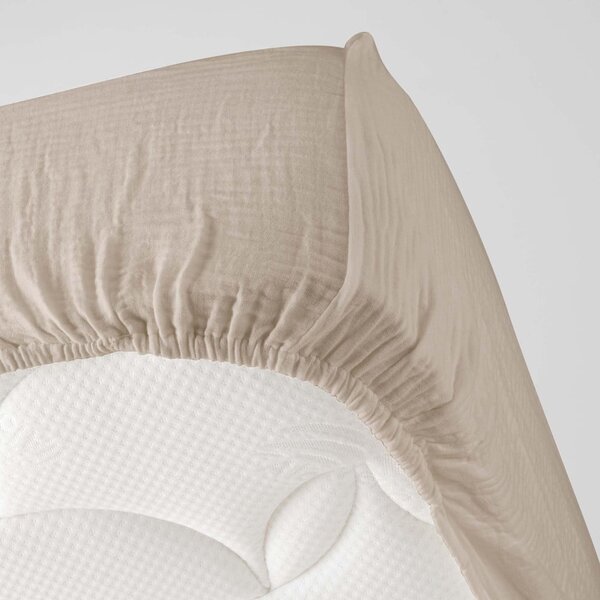 Cearceaf bej din muselină cu elastic 160x200 cm Angelia – douceur d'intérieur