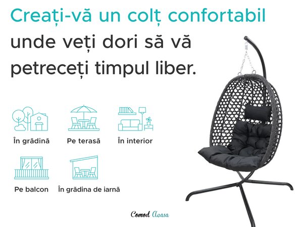 Scaun suspendat MOLINE cu suport, negru