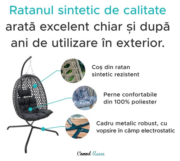 Scaun suspendat MOLINE cu suport, negru