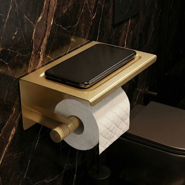 Suport pentru hârtie igienică cu poliță 39105A ORI Brush Gold
