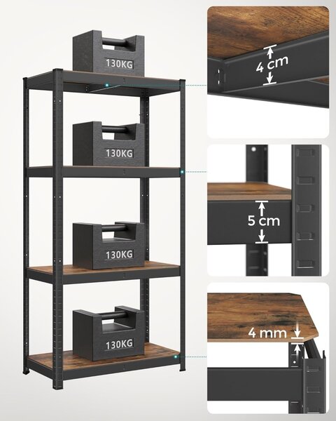 Raft metalic, Songmics, Negru, 520 kg 40 x 80 x 160 cm