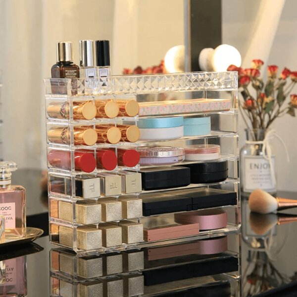 Organizator de machiaj transparent cu cristale - 24 compartimente