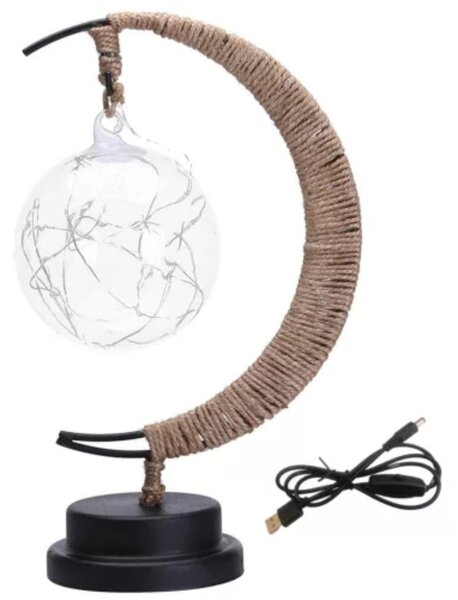 Lampă decorativă de masă Lightball din răchită, formă de lună