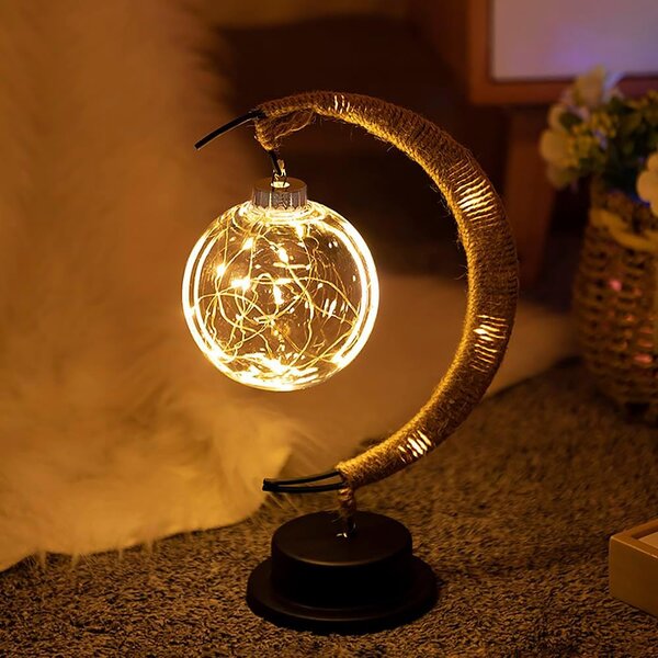Lampă decorativă de masă Lightball din răchită, formă de lună
