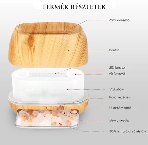 Umidificator de aromaterapie cu flacără, efect de flacără, recipient pentru sare și sare de Himalaya