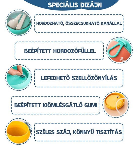 Recipient alimentar anti-vărsare Tedemei cu lingură pliabilă 530 ml - Roz/verde