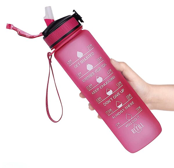 Sticlă de apă motivațională colorată cu citate și cronologie (1000 ml) - Magenta